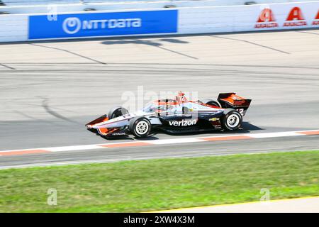 Madison, IL 16. August 2024: 8. Jährliches INDYCAR-Rennen der Bommarito Automotive Group 500 auf der WWTR-Rennstrecke. Übungssitzung. Stockfoto