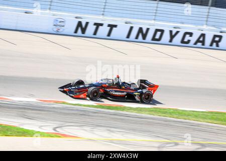 Madison, IL 16. August 2024: 8. Jährliches INDYCAR-Rennen der Bommarito Automotive Group 500 auf der WWTR-Rennstrecke. Übungssitzung. Stockfoto