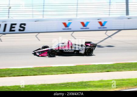 Madison, IL 16. August 2024: 8. Jährliches INDYCAR-Rennen der Bommarito Automotive Group 500 auf der WWTR-Rennstrecke. Übungssitzung. Stockfoto