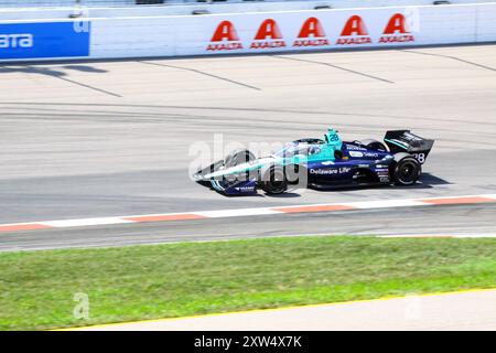 Madison, IL 16. August 2024: 8. Jährliches INDYCAR-Rennen der Bommarito Automotive Group 500 auf der WWTR-Rennstrecke. Übungssitzung. Stockfoto
