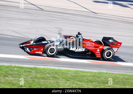 Madison, IL 16. August 2024: 8. Jährliches INDYCAR-Rennen der Bommarito Automotive Group 500 auf der WWTR-Rennstrecke. Übungssitzung. Stockfoto