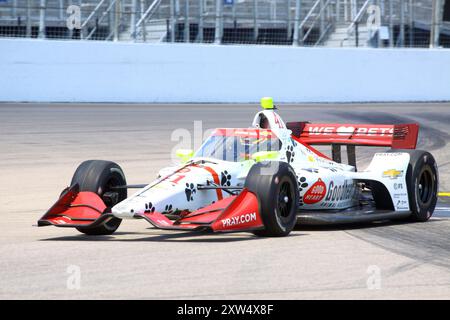 Madison, IL 16. August 2024: 8. Jährliches INDYCAR-Rennen der Bommarito Automotive Group 500 auf der WWTR-Rennstrecke. Übungssitzung. Stockfoto