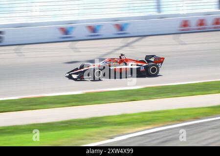 Madison, IL 16. August 2024: 8. Jährliches INDYCAR-Rennen der Bommarito Automotive Group 500 auf der WWTR-Rennstrecke. Übungssitzung. Stockfoto