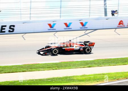 Madison, IL 16. August 2024: 8. Jährliches INDYCAR-Rennen der Bommarito Automotive Group 500 auf der WWTR-Rennstrecke. Übungssitzung. Stockfoto
