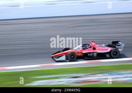 Madison, IL 16. August 2024: 8. Jährliches INDYCAR-Rennen der Bommarito Automotive Group 500 auf der WWTR-Rennstrecke. Übungssitzung. Stockfoto