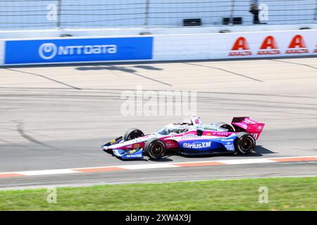 Madison, IL 16. August 2024: 8. Jährliches INDYCAR-Rennen der Bommarito Automotive Group 500 auf der WWTR-Rennstrecke. Übungssitzung. Stockfoto