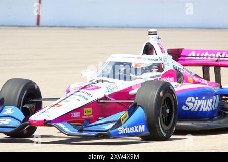 Madison, IL 16. August 2024: 8. Jährliches INDYCAR-Rennen der Bommarito Automotive Group 500 auf der WWTR-Rennstrecke. Übungssitzung. Stockfoto