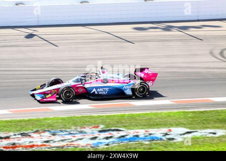 Madison, IL 16. August 2024: 8. Jährliches INDYCAR-Rennen der Bommarito Automotive Group 500 auf der WWTR-Rennstrecke. Übungssitzung. Stockfoto