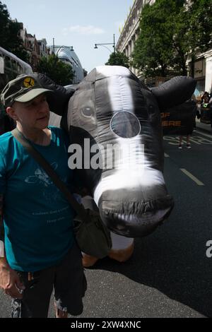 Die Rechte der Tiere ziehen die leidenschaftlichen Veganer, die Antivivisektionisten an der Seite der Jagd-Saboteure an, die ihre Wut demonstrieren Stockfoto