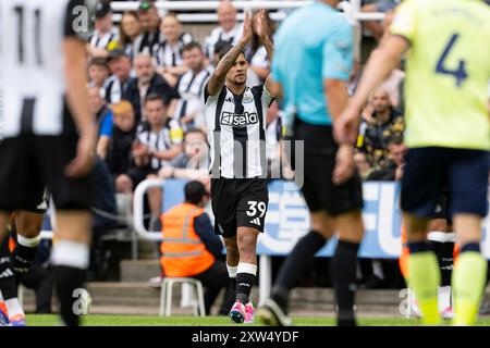 Newcastle, Großbritannien. August 2024. Newcastle, England, 17. August 2024: NEWCASTLE, ENGLAND – 17. AUGUST: Bruno Guimarães aus New Castle reagiert beim 1. Spiel der Premier League zwischen Newcastle United und Southampton FC im St. James Park am 17. August 2024 in Newcastle, England. (Foto: Richard Callis/SPP) (Richard Callis/SPP) Credit: SPP Sport Press Photo. /Alamy Live News Stockfoto