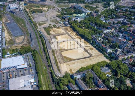 Luftbild, Baufläche Westfalenhütte Gewerbegebiet, Hoesch Areal, hinten das Hoesch-Museum, Borsigplatz, Dortmund, Ruhrgebiet, Nordrhein-Westfalen, Deutschland ACHTUNGxMINDESTHONORARx60xEURO *** Luftansicht, Baustelle Westfalenhütte, Hoesch Areal, hinter dem Hoesch Museum, Borsigplatz, Dortmund, Ruhrgebiet, Nordrhein-Westfalen, Deutschland ACHTUNGxMINDESTHONORARx60xEURO Stockfoto