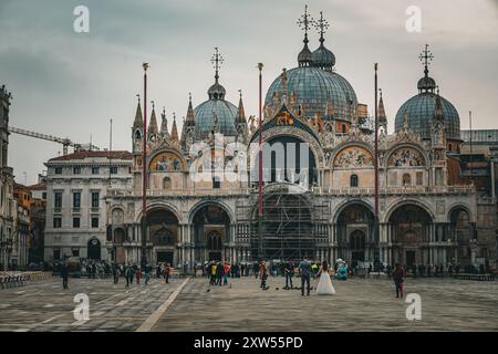 Westfassade der Basilika San Marco Venedig, Italien Stockfoto