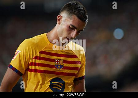 Valencia, Spanien. August 2024. VALENCIA, SPANIEN – 17. AUGUST: Ferran Torres Rechtsphiloskel des FC Barcelona sieht beim LaLiga EA Sports Spiel zwischen Valencia CF und FC Barcelona im Mestalla Stadium am 17. August 2024 in Valencia, Spanien, zu. (Foto von Jose Torres/Photo Players Images/Magara Press) Credit: Magara Press SL/Alamy Live News Stockfoto