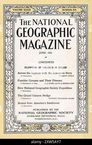 Vintage-Werbespot „The National Geographic Magazine“ Juni 1921, USA Stockfoto