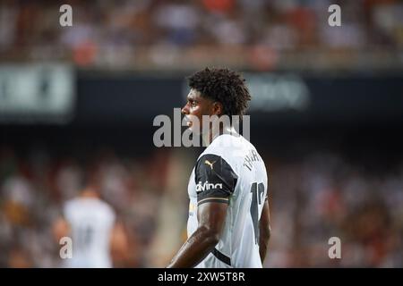 Thierry Rendall Correia von Valencia CF wurde während des Spiels zwischen Valencia CF und FC Barcelona im Mestalla Stadion gesehen. Endpunktzahl; Stockfoto