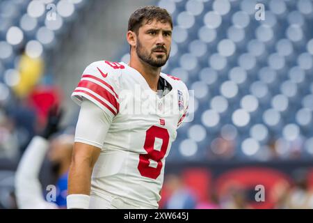 17. August 2024: New York Giants Quarterback Daniel Jones (8) vor einem Vorsaisonspiel zwischen den New York Giants und den Houston Texans in Houston, Texas. Trask Smith/CSM Stockfoto