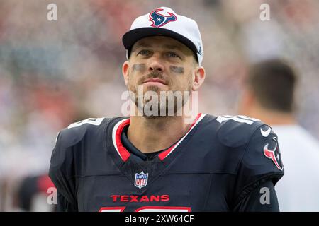 17. August 2024: Houston Texans Quarterback Case Keenum (18) während eines Vorsaisonspiels zwischen den New York Giants und den Houston Texans in Houston, Texas. Trask Smith/CSM Stockfoto