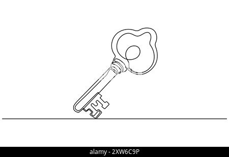 Schlüssel-Einzeilenvektor eine durchgehende Linienzeichnung der Schlüssellinie Design, durchgehende Einzeilengrafik der Schloss-Schlüssel-Umrissvektor-Illustration Stock Vektor