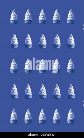 Erstaunliches Muster von Vanillemilch Soft Serve Eiskegel in Blauton Stockfoto