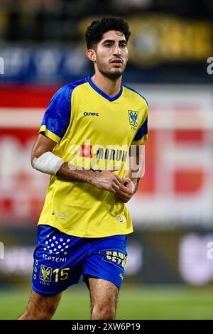 Sint Truiden, Belgien. August 2024. Kahveh Zahiroleslam von STVV während eines Fußballspiels zwischen Sint-Truidense VV und FCV Dender EH am Samstag, den 17. August 2024 in Sint-Truiden, am vierten Tag der Saison 2024-2025 der ersten Liga der „Jupiler Pro League“ der belgischen Meisterschaft. BELGA FOTO JOHAN EYCKENS Credit: Belga News Agency/Alamy Live News Stockfoto