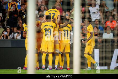Spanisches La-Liga-Spiel zwischen Valenci und FC Barcelona im Mestalla-Stadion in Valencia, Spanien. August 2024. German Parga – FC Barcelona/Cordon Press Bilder sind nur für redaktionelle Zwecke bestimmt. Nur zur kostenlosen Verteilung, NICHT ZUM VERKAUF. Obligatorischer Kredit: © German Parga - FC Barcelona Kredit: CORDON PRESS/Alamy Live News Stockfoto