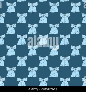 Blaues Schleifenmuster. Dekoratives Band mit endlosem Hintergrund. Geschenk und Geschenk Kosmetikaccessoires wiederholter Cover. Bowknot-durchgehende Ornamente. Vektorabbildung. Stock Vektor