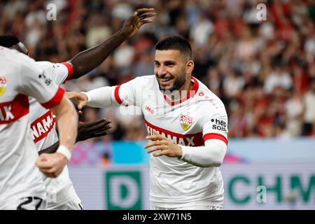 Leverkusen, Deutschland 1. Fussball Bundesliga, Supercup 2024 Bayer 04 Leverkusen : VFB Stuttgart 4:3 N.E. 17. 08. 2024 in der Bay-Arena in Leverkusen Deniz UNDAV (VFB) freut sich über seinen Treffer zum 2-1 Foto: Norbert Schmidt, Düsseldorf Stockfoto