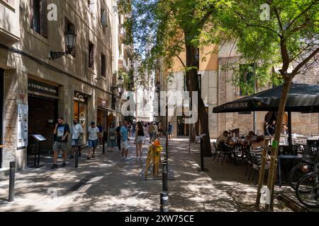 Placa de Jacint Reventos auf der Calle de Argenteria in Barcelona, Spanien Stockfoto