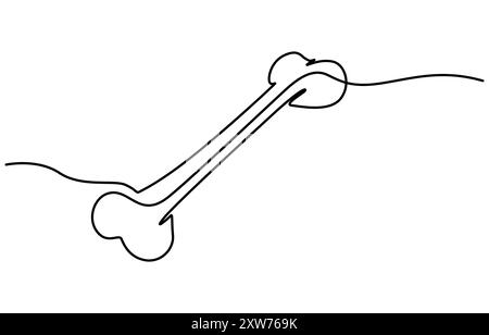 Durchgehende einzeilige Zeichnung der Bone-Bone-Line-Art-Vektor-Illustration. Linienart des Hundeknochens. Stock Vektor