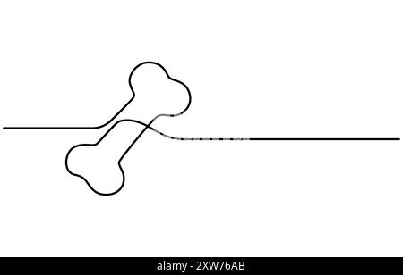 Durchgehende einzeilige Zeichnung der Bone-Bone-Line-Art-Vektor-Illustration. Linienart des Hundeknochens. Stock Vektor