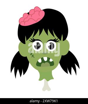 Zombie-Mädchen Kopf auf Knochen. Halloween Cartoon flache Vektor-Illustration. Stock Vektor