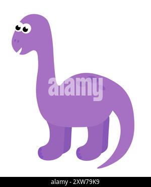 Süßer Baby-Dinosaurier. Handgezeichneter Brontosaurus. Flache Zeichentrickvektorillustration isoliert auf weißem Hintergrund. Stock Vektor