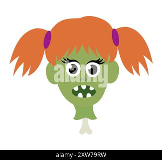 Zombie-Mädchen Kopf auf Knochen. Halloween Cartoon flache Vektor-Illustration. Stock Vektor