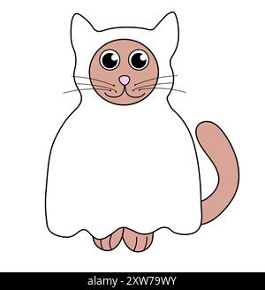 Niedliche Halloween-Katzen im Kostümgeist. Lustige Weihnachtsfigur. Vektorabwicklungsdarstellung. Stock Vektor