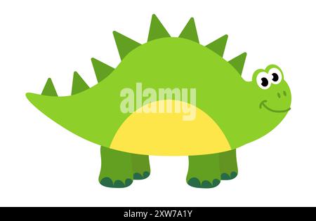 Süßer Baby-Dinosaurier. Handgezeichneter Stegosaurus. Flache Zeichentrickvektorillustration isoliert auf weißem Hintergrund. Stock Vektor