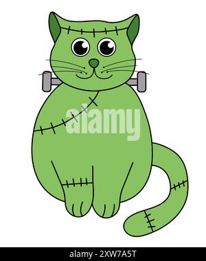 Niedliche Halloween Katze Frankenstein. Vektorabwicklungsdarstellung. Stock Vektor