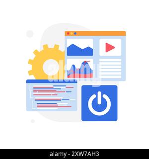 Vektordarstellung von UX-Webdesign-Oberflächenelementen mit verschiedenen Werkzeugen. Stock Vektor
