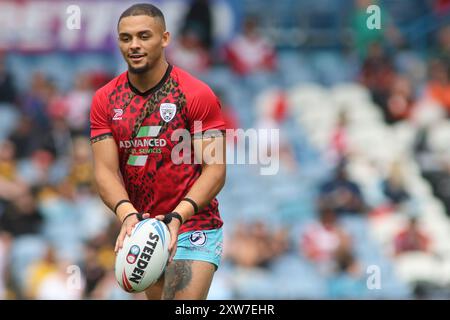 Leeds, Großbritannien. August 2024. Elland Road, Leeds, West Yorkshire, 18. August 2024. Betfred Super League - Magic Weekend Leigh Leopards vs Salford Red Devils Umyla Hanley of Leigh Leopards Credit: Touchlinepics/Alamy Live News Stockfoto