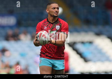 Leeds, Großbritannien. August 2024. Elland Road, Leeds, West Yorkshire, 18. August 2024. Betfred Super League - Magic Weekend Leigh Leopards vs Salford Red Devils Umyla Hanley of Leigh Leopards Credit: Touchlinepics/Alamy Live News Stockfoto