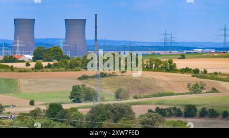 16.08.2024, xblx, AKW Grafenrheinfeld, Sprengung der Kühltürme, emwirt, am 16.08.2024 wurden die beiden Kühltuerme des Kernkraftwerks in Grafenrheinfeld gesprengt. Das Foto zeigt die Anlage in den Stunden vor der Sprengung. Grafenrheinfeld *** 16 08 2024, xblx, AKW Grafenrheinfeld, Sprengung der Kühltürme, emwirt, am 16 08 2024 wurden die beiden Kühltürme des Kernkraftwerks Grafenrheinfeld gesprengt das Foto zeigt die Anlage in den Stunden vor der Sprengung Grafenrheinfeld Stockfoto