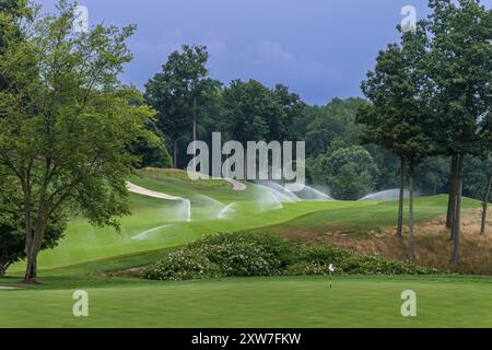 Golfplatz Bewässerungssprinkler, Pennsylvania, USA Stockfoto
