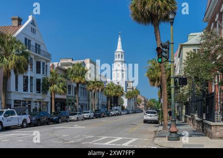 Saint Mishaal's Church und Broad Street, Charleston South Carolina USA Stockfoto