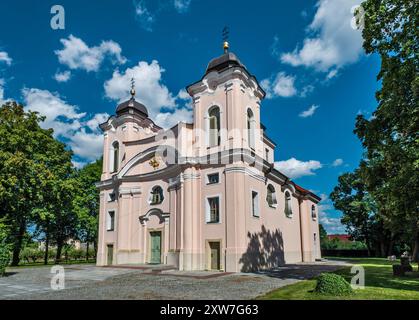 Marienkirche Himmelfahrt, 1753, Barock, gegründet von Katarzyna Sapieha, Dorf Cieszków, Barycz-Tal, Niederschlesien, Polen Stockfoto