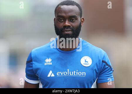 Mani Dieseruvwe von Hartlepool United während des Spiels der Vanarama National League zwischen Hartlepool United und Southend United im Victoria Park, Hartlepool am Samstag, den 17. August 2024. (Foto: Mark Fletcher | MI News) Stockfoto