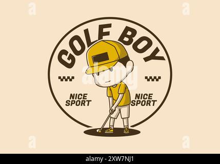 Retro-nettes Golf Boy Maskottchen Figur Illustration Stock Vektor