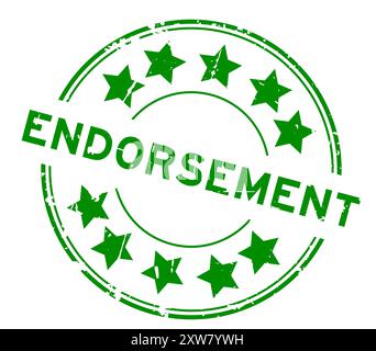 Grunge grünes Endortisationswort mit Sternsymbol runder Gummisiegelstempel auf weißem Hintergrund Stock Vektor