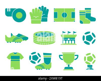 Fußball Fußball Sport Ball Gegenstände Material Ausrüstung Werkzeug Liga Meisterschaft Athlet Schuhe Schuhe Bälle Socken Triumph Stadion Field Flag Design Stock Vektor