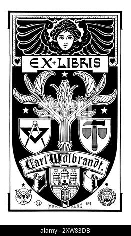 1897 persönliche Wappenbroschüre des deutschen Künstlers Carl Wolbrandt aus Hamburg Stockfoto