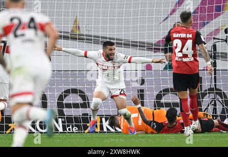 Leverkusen, Deutschland. August 2024. Jubilation Deniz UNDAV (S) nach seinem Tor zum 1:2 Fußball DFL Supercup, Bayer 04 Leverkusen (LEV) - VfB Stuttgart (S) 4:3 im Elfmeterschießen, am 17.08.2024 in Leverkusen. #DFL-Vorschriften verbieten die Verwendung von Fotos als Bildsequenzen und/oder Quasi-Video # Credit: dpa/Alamy Live News Stockfoto