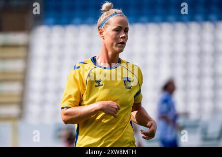 Odense, Dänemark. August 2024. Julie Tavlo Petersson aus Broendby, WENN sie während des Gjensidige Kvindeliga-Spiels zwischen ob Q und Broendby IF im Naturenergiepark Odense gesehen wurde. Stockfoto